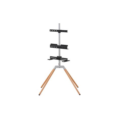 Support TV Quadpod autoportant ONE FOR ALL 360° réglable en hauteur bois clair et métal VESA 400x400 32-70 pouces 35 kg max (1/5)