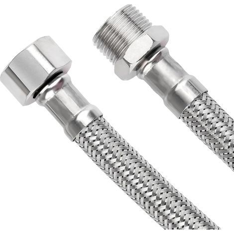 2er Set Flexschläuche 20 cm, 3/8" Überwurfmutter x 3/8" Außengewinde, Edelstahl Panzerschlauch, Wasserhahnschlauch für Wasserhahn, Eckventil und Warmwasserbereiter