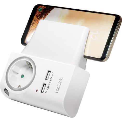 Splitter di presa LogiLink con base di ricarica 1xCEE 7/3 + 2xUSB-A Caricabatterie 230V con funzione luce notturna Bianco ladro IP20 (1/5)