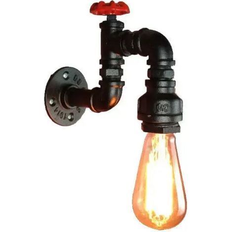 Applique Murale Loft Industriel Tuyau Tube D'eau Rétro en Fer Noir Lustre Lampe Lumières pour Salon Chambre Restaurant (1/4)
