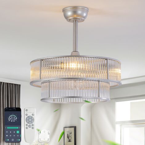 Ventilatore da soffitto 19 pollici con luce, comando Bluetooth e telecomando, 6 velocità, argento (1/5)