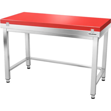 Table de travail en inox 1500x500 mm avec plaque de découpe rouge et renfort PREMIUM - GOLDINOX (1/4)