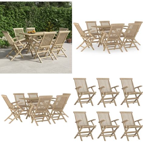 Salon de jardin 7 pcs gris bois de teck solide - Salon De Jardin - Mobilier De Jardin - Set De Table - Chaises Pliantes - Bois De Teck - Home & Living (1/5)