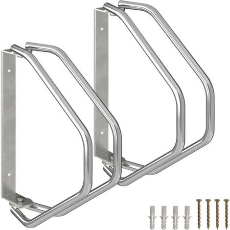 support mural pour vélo, lot de 2, acier robuste, râtelier garage, pivotant à 180°, porte-vélo, argenté (1/5)