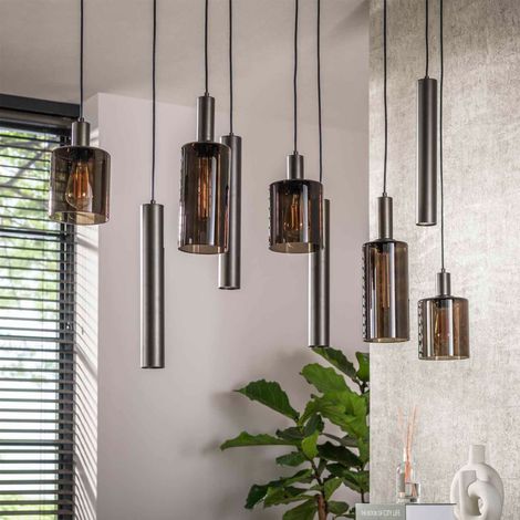 Suspension cylindre 9 lampes 116x150 cm en verre bronze - GRETA