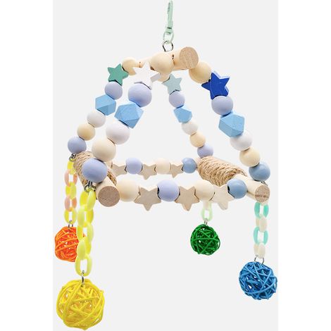 Perchoir en bois coloré avec perles pour perchoir, jouet idéal pour perruche, calopsitte, conure, pinson, canari, cacatoès (1/3)