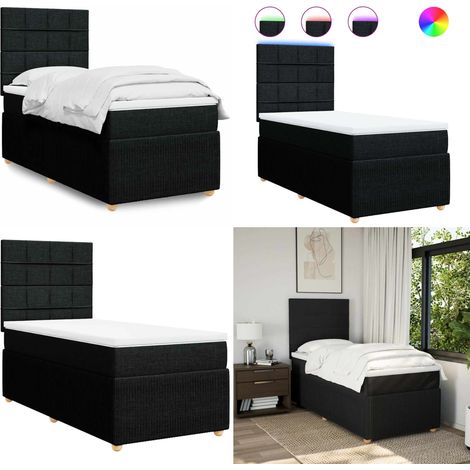 Cama box spring con colchón tela negro 100x200 cm - Cama de muelles ensacados - Cama con luz LED