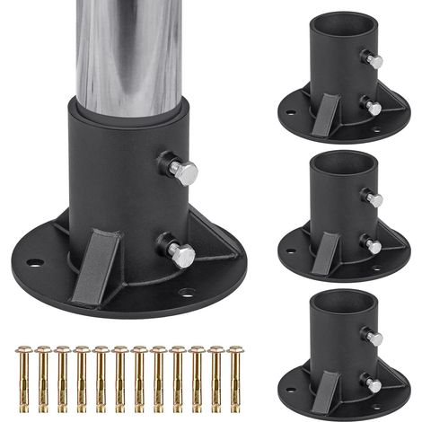 Lot de 4 brides de sol de poteau de clôture à chaîne de 63 mm - Base ronde très résistante - Bride de poteau de clôture en métal - Convient pour les tubes/poteaux d'un diamètre extérieur de 60 (1/5)