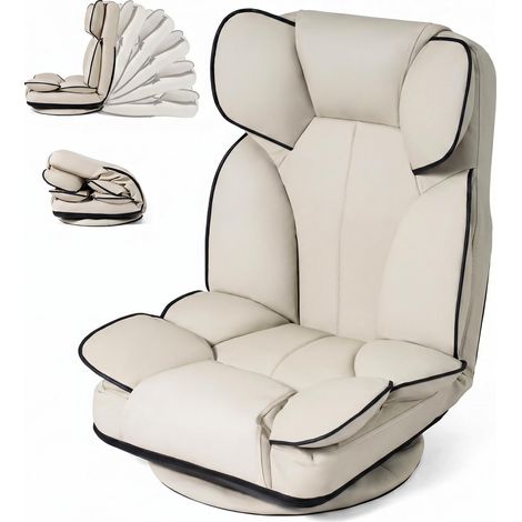 COSTWAY Fauteuil de Sol Pliable Pivotant (Beige) (1/5)
