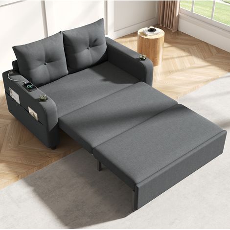 3-in-1-Schlafsofa grau mit USB-Anschlüssen und Becherhaltern HAVRYA (1/5)