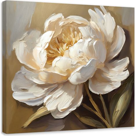Tableau sur toile Tableau sur toile Pivoine crème peinte à la main 40x40 (1/5)
