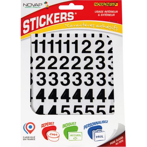 Novap – Chiffres autocollants 20mm noir – Vinyle coloré – Adhésif acrylique – Usage intérieur et extérieur – Lot de 2 feuillets 180 x 140 mm (1/5)
