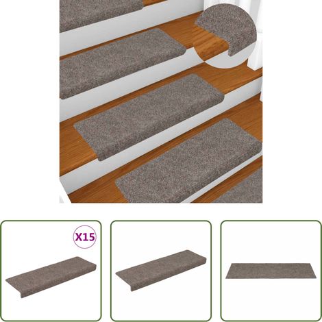 Treppenteppich - Stufenmatten Selbstklebend 15 Stk. 65x21x4 cm Beige Rechteckiger Rand (1/5)