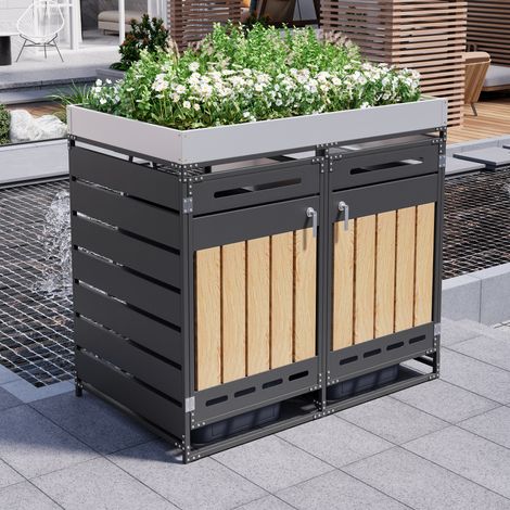 Armario cubre cubos con jardinera integrada de hierro negro OKWISH (1/5)