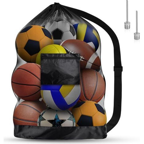 Große, robuste Fußballtasche aus Netzgewebe mit Kordelzug und Schultergurt, ideal für Rugby und Volleyball. (1/5)