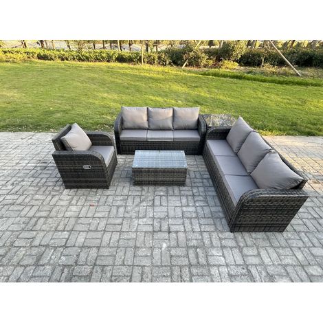 Fimous 7 places Ensemble de canapés en rotin avec Canapé 3 places Chaise inclinable Canapé 3 places Table d'appoint Gris foncé mixte (1/5)