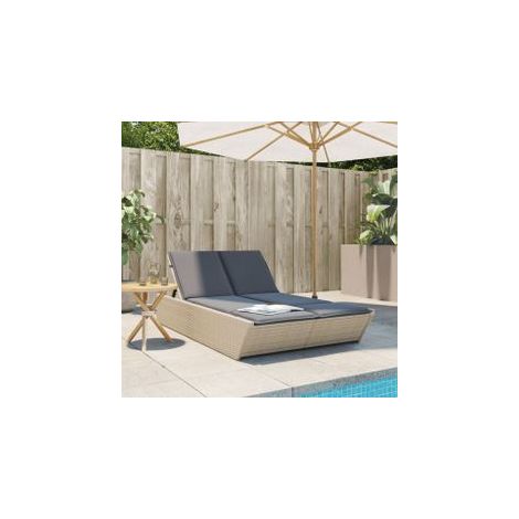 Chaise longue double avec coussins beige résine tressée (1/5)