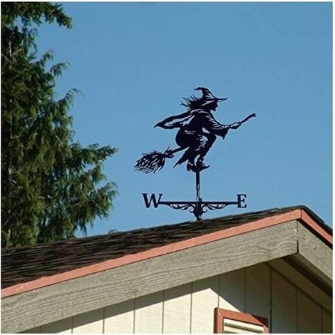 Bandierina segnavento a forma di strega in acciaio inox con tetto per decorazione da giardino, fattoria, cortile, gazebo da giardino. (1/4)