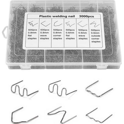3000 agrafes de réparation plastique pour pare-chocs voiture, kit de soudage carrosserie 6 types d'agrafes inoxydables (1/4)