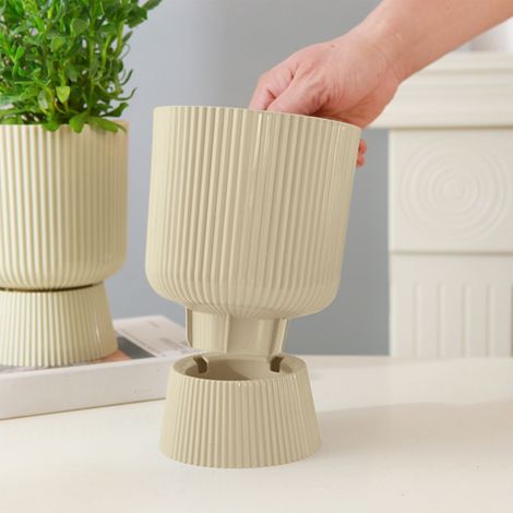 Kunststoff-Blumentöpfe, Blumentöpfe mit Abflusslöchern, hübsche Blumentöpfe, Pflanzgefäße, geeignet zur Dekoration von Garten, Wohnung und Büro – beige