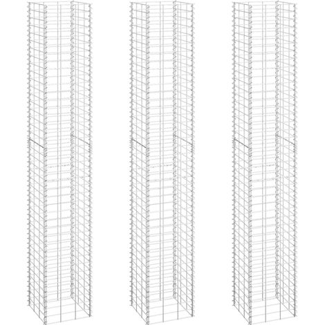 Lits surélevés en gabion 3 pcs 30 x 30 x 200 cm fer Argent