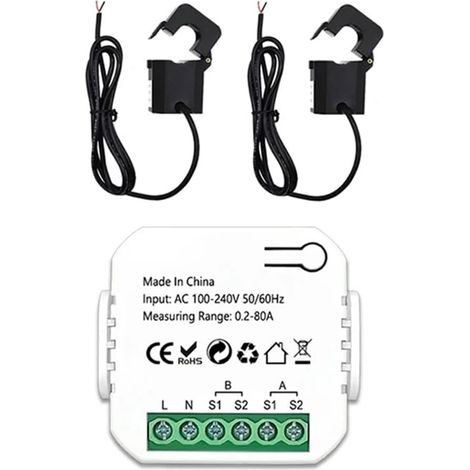 Compteur D'Énergie ZigBee 2 Canaux Bidirectionnel avec Capteur de Courant Tuya Smart Monitor Puissance 80A 110V/240V Passerelle Requise (1/4)