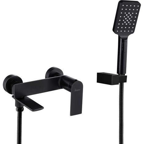 Grifo de bañeraZOLGINAH , grifo de bañera de cascada montado en la pared negro con grifo mezclador de ducha de mano para baño de latón (1/3)