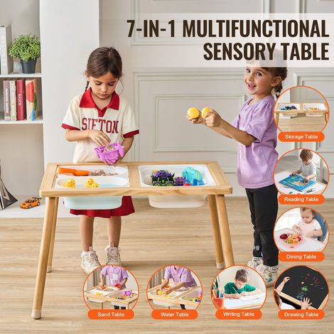 Table d'activité enfant en pin avec 3 bacs pliants et plateau double face, table à sable eau intérieur extérieur 32,1x23,6x19,9 po pour dessin repas (1/5)