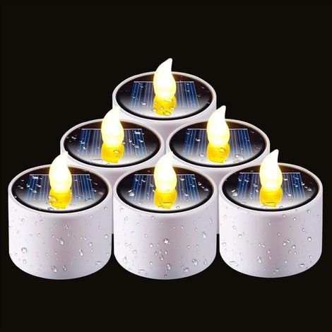 Lot de 6 bougies solaires d'extérieur étanches, éclairage extérieur du crépuscule à l'aube, bougies chauffe-plat à LED réutilisables, 5,8 x 5,1 cm (SKU produit : 96652499 SKU Offre : mkh25.7.15-9) (1/4)