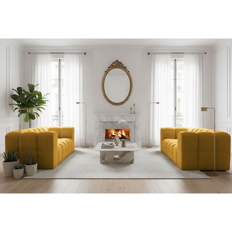 Sofaset Designersofa SOLVIE 2-2 in Stoff Tiffani Honiggelb
