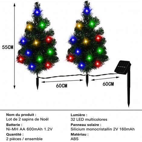 Lot de 2 sapins de Noël solaires lumineux LED extérieur 1 pour 2 réf 2696 1 kg – Livraison gratuite
