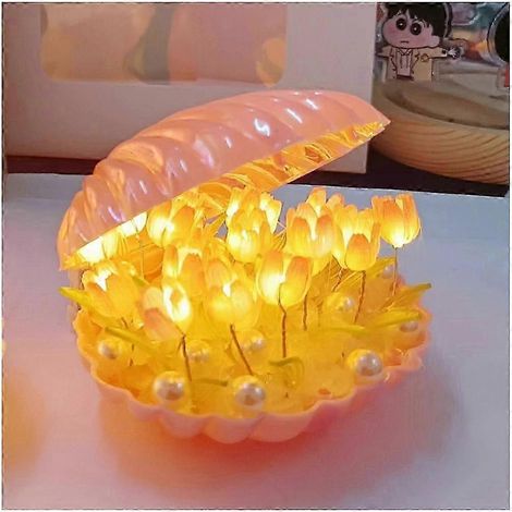 Lámpara de noche DIY con forma de tulipán de concha, hecha a mano, lámpara de noche DIY con forma de tulipán para sala de estar, lámpara de escritorio romántica (1/5)