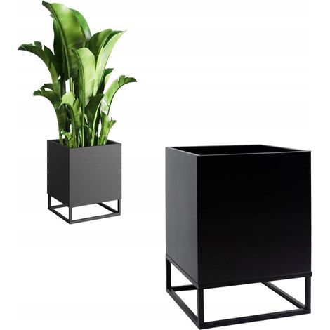 Cache-pot de fleurs en métal noir style loft bordeaux S 37x37x45 (1/5)
