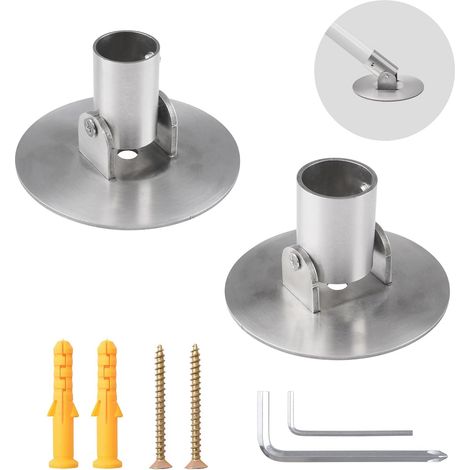 Support de tringle pour rideau de douche, lot de 2 tringles télescopiques en acier titane avec bride pivotante unique, support mural avec vis (Argent, 22 mm & 26 mm) (1/5)