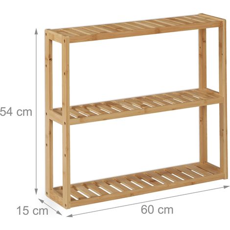 Estantería de pared 3 baldas ajustables baño acabado natural compacto 80 x 30 x 20 cm en bambú claro 130012973 (1/5)
