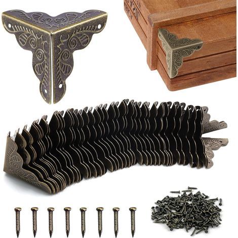 40pcs Coin Vintage , Coin Meuble Metal Antique , Coins de protection pour caisses et meubles Style Vintage , Aspect Bronze Meubles Décoratifs , Comprend 160 Clous-25x35mm (1/5)