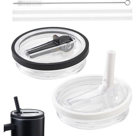 2 Pièces 40oz Tasse Couvercles Réutilisables Avec Paille, Premium,Étanches Et Anti-Poussière,Accessoires Stanle y Cup,Contient Paille (Noir + Blanc) (1/5)