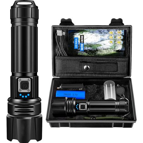 Lampe torche rechargeable haute luminosité 990 000 lumens, lampe torche LED ultra-lumineuse avec 5 modes, puissante et étanche