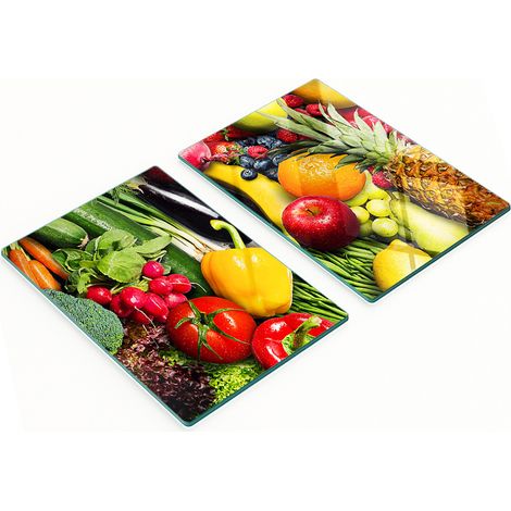 Tablas de cocina de vidrio templado con dibujos de verduras y frutas, 2 x 40 x 52 cm. (1/5)