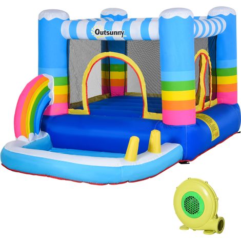 Aufblasbare Hüpfburg für Kinder mit Trampolin und Pool, inklusive elektrischer Pumpe, 280 x 170 x 155 cm, mehrfarbig