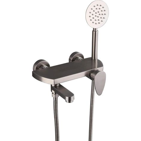 Wall Mounted Bathtub Mixer Taps Bath Faucets with Hand Shower Single Lever Bath Mixer with Wall Bracket Shower System Bathroom Bathtub Faucet Brushed Stainless Steel (1/5)