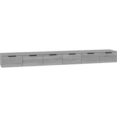 Conjunto de 2 armarios de pared práctico mueble para TV 102 x 30 x 20 cm madera de ingeniería gris 020055234 (1/4)