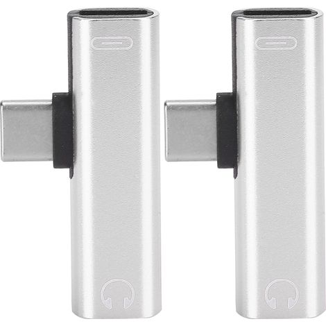 2 Pièces Câble Audio Type-C vers 3,5 mm avec Chargeur Double Fonction Adaptateur Casque (Argent) (1/5)