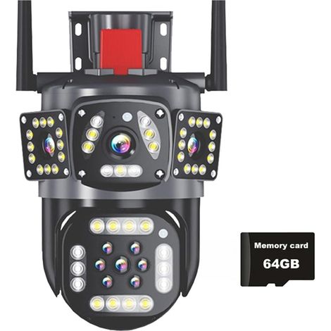 Caméra de Surveillance extérieure WiFi 6MP, Trois objectifs, Trois écrans, détection de Mouvement, PTZ IP(V8H CAM Add 64G) (1/5)