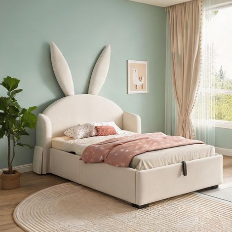 Cadre de lit beige en velours 216 x 149 x 143 cm (1/5)
