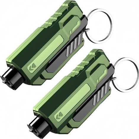 Set di 2 pezzi: portachiavi verde con rompivetro e clip per cintura di sicurezza, strumento di fuga. (1/5)