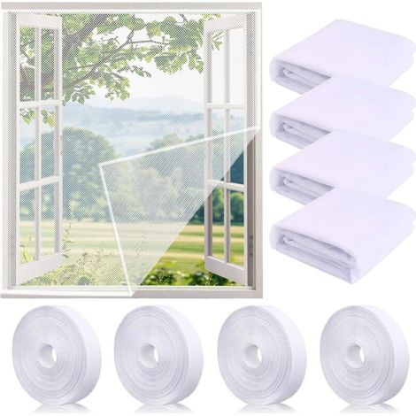 Lot de 4 moustiquaires pour fenêtres avec 4 rouleaux de ruban adhésif, infroissables et résistantes à l'usure, compatibles avec la plupart des fenêtres (150 x 130 cm) (blanc) (1/5)