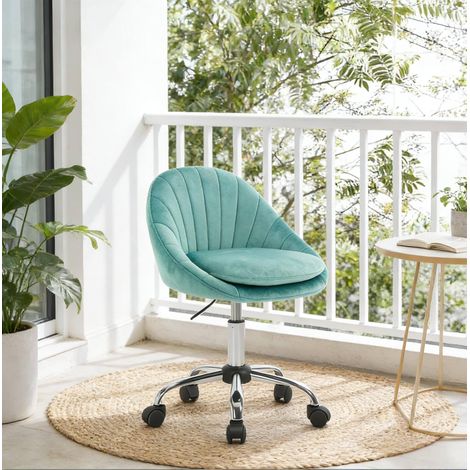 Silla de oficina de terciopelo turquesa, altura regulable, con ruedas DESVIAE (1/5)