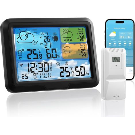Station Météo Connectée Avec Capteur Extérieur,Avec App Tuya Et Smartlife,Écran Lcd Coloré