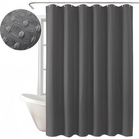 Rideau de douche 180 x 180 cm en polyester, motif gaufré, imperméable et lavable en machine, pour salle de bain, gris (1/5)